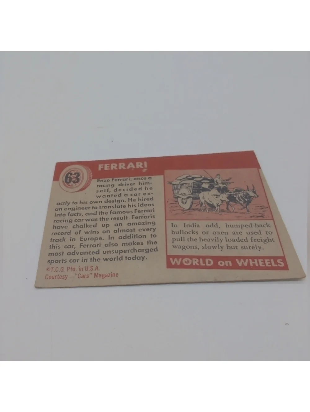 1954 Topps Car Card Set 3 Italian Race Cars Ferrari, Alfa Romeo, Nardi